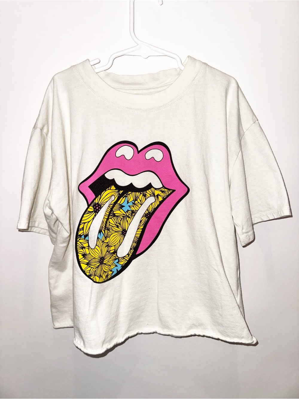 Kids White Graphic Tee with Pink & Yellow Floral Tongue